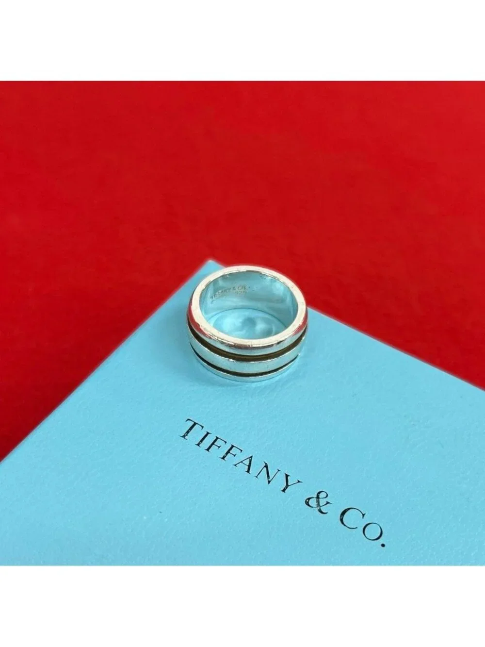 Tiffany & Co Vintage Grooved Double Line Ring 925 Sterling Silver Accessory